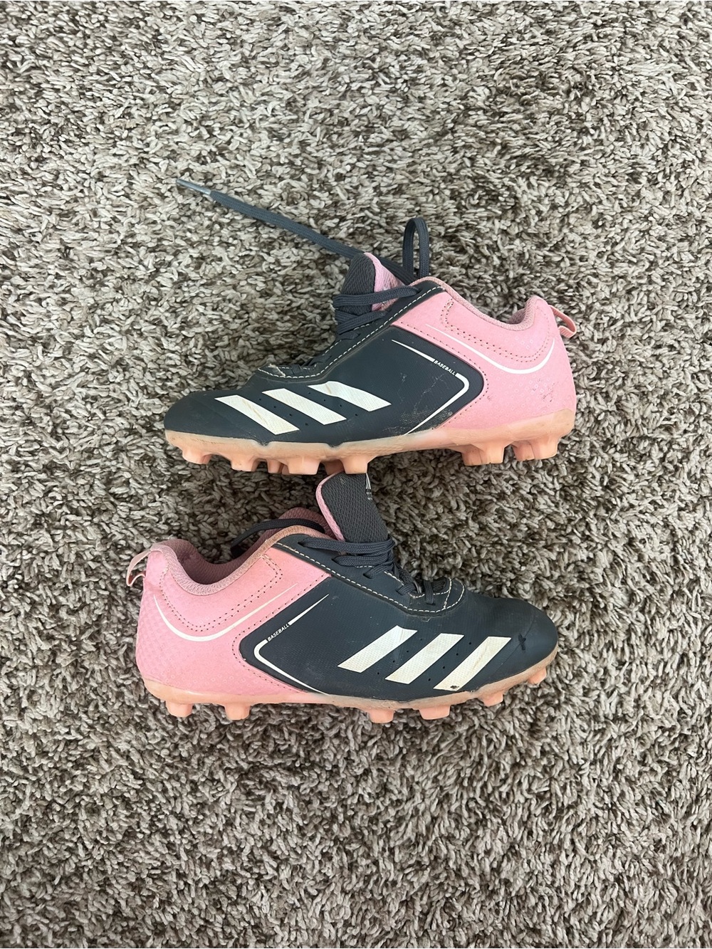 adidas Kids Black and Pink Soccer Cleats with White Stripes
